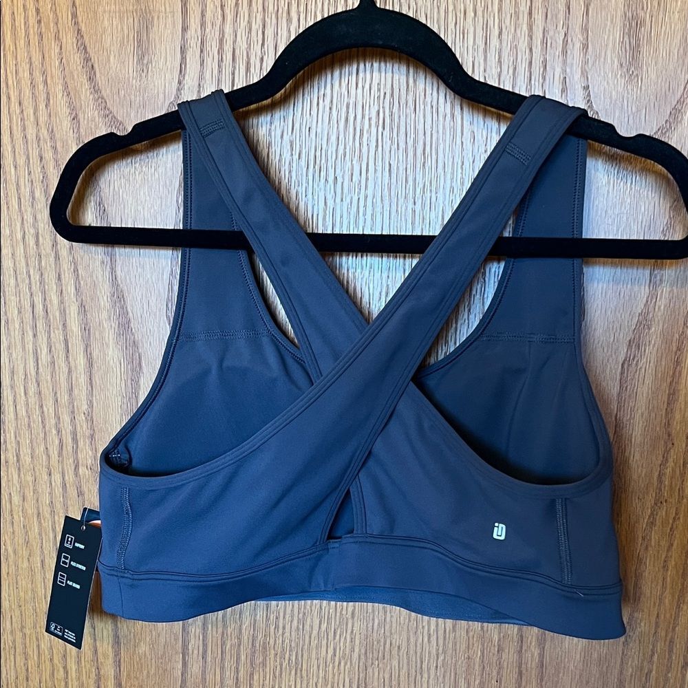 NWT Ideology Performance Sports Bra 1X Gray Cross-Back Removable Pads Med Impact - Picture 5 of 9